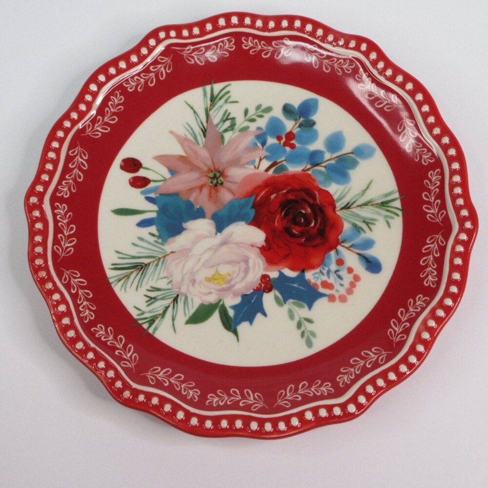 Pioneer Woman Christmas Appetizer Plates Holiday Wishful Winter 6.5"Red New